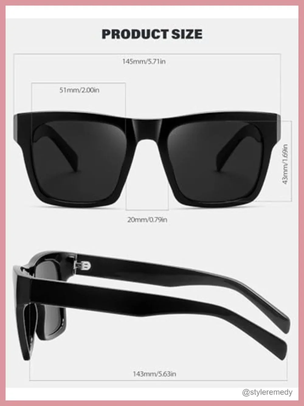 Acetate Square Sunglasses Polarized UV400 Protection Oversized Retro Shades